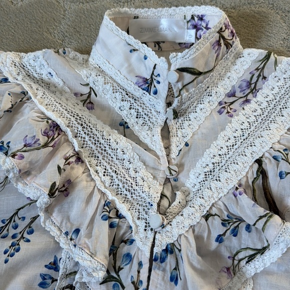 Zimmermann Sleeveless Ruffle and Lace Mockneck Blouse sz 0 - Picture 10 of 11